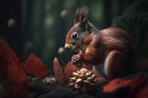 Premium AI Image | Image of a red squirrel eating walnuts in the forest Wildlife Animals ...