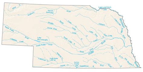 Nebraska Lakes and Rivers Map - GIS Geography