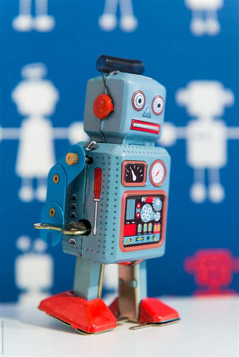 "A Vintage Wind Up Toy Robot, Painted In Blue And Red" by Stocksy Contributor "Craig Holmes ...