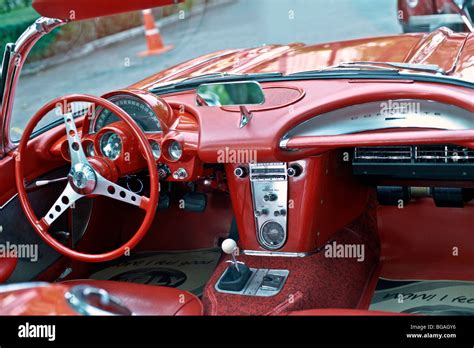 1961 Chevrolet Corvette sports car interior and dashboard Stock Photo - Alamy