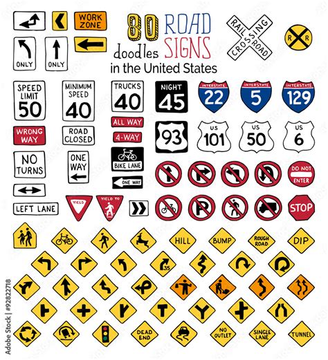 Vector set of cartoon road signs in the United States. Stock Vector | Adobe Stock