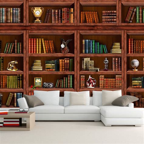 Bookshelf Bookcase Custom Wallpaper Mural Free Shipping | BVM Home