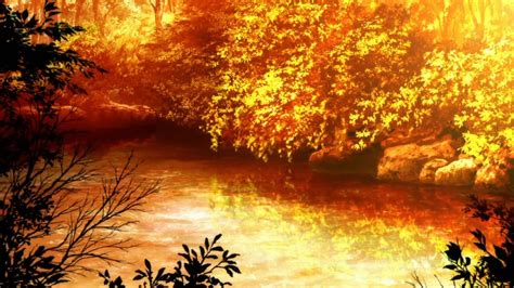 Autumn Fantasy Landscape with Golden Leaves