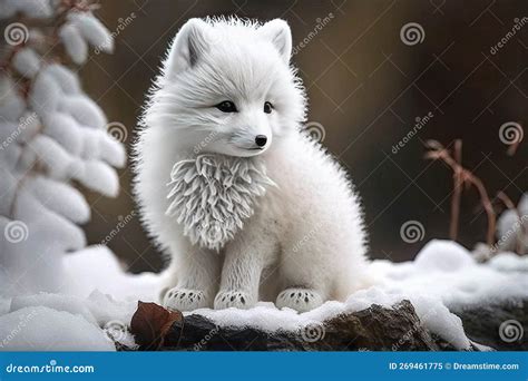 Beautiful Little Arctic Fox Cub in the Snow Stock Illustration - Illustration of foliage, arctic ...