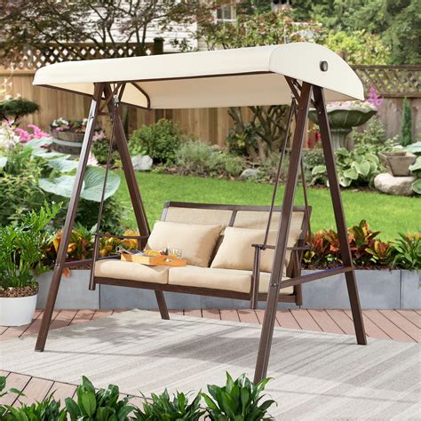 Better Homes & Gardens Vaughn Canopy Patio Swing with Beige Cushions - Walmart.com - Walmart.com