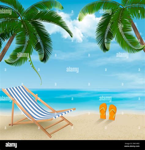 Beach with palm trees and beach chair. Summer vacation concept ...