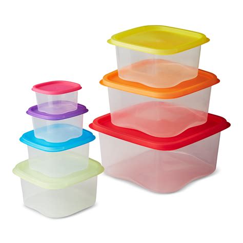 Mainstays Rainbow Square Food Storage Containers with Lids, 14 Piece - Walmart.com