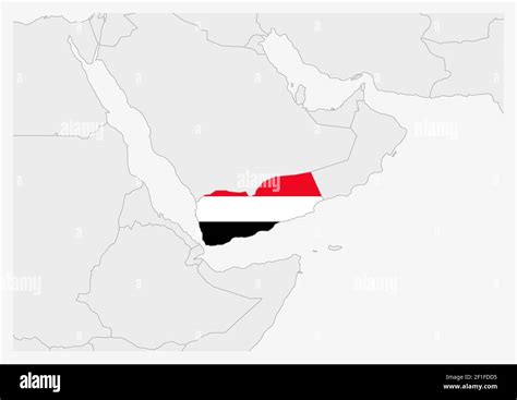 Yemen map highlighted in Yemen flag colors, gray map with neighboring countries Stock Vector ...