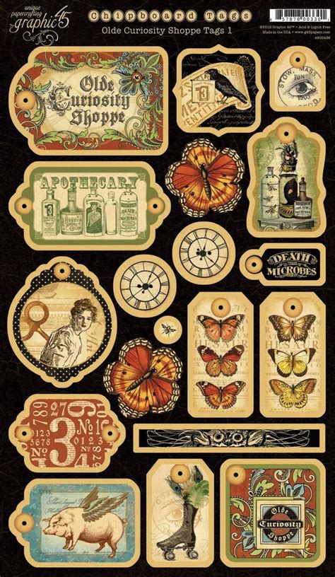 Graphic 45 Olde-Curiosity-Shoppe-Chipboard-Tags-1 | Старинные карты ...