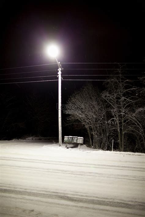 Street Light On Snowy Road At Night Picture And HD Photos | Free Download On Lovepik