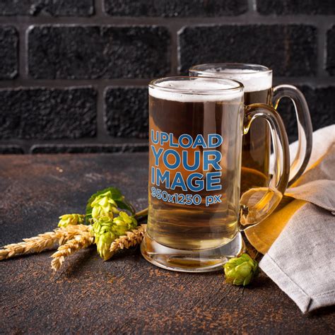 Placeit - Oktoberfest-Themed Mockup of Two Mugs Filled with Beer