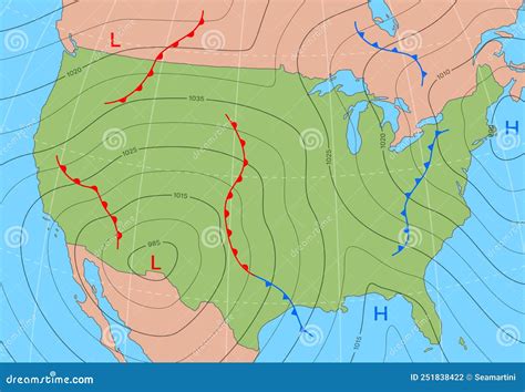 Forecast Weather Isobar Map of USA States, Winds Stock Vector - Illustration of isotherm ...