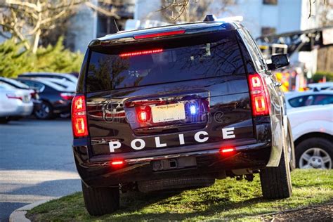 Police Car with Sirens and Lights on during Emergency Service Stock Image - Image of urban ...