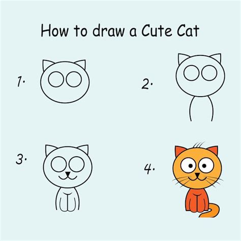 Premium Vector | Step by step to draw a cute cat. drawing tutorial a cute cat. drawing lesson ...