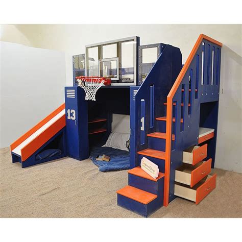 The Ultimate Basketball Bunk Bed - Backboard, Slide, and More! | Bunk bed with slide, Kids bunk ...