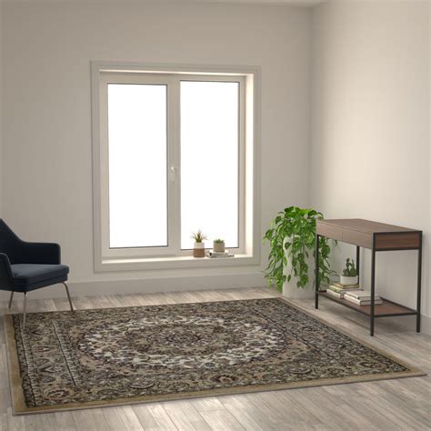 Flash Furniture Mersin Collection Persian Style 5x5 Black Square Area Rug-Olefin Rug with Jute ...