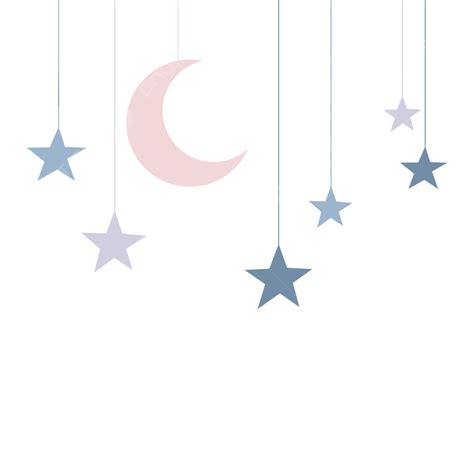 Hanging Moon Hd Transparent, Pink Purple Moon And Stars Cartoon Hanging ...