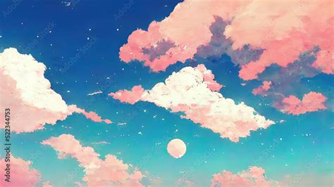 Anime, manga cloud painting. 4K sky wallpaper, moody, colorful background. A painted cloudscape ...