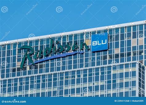 Radisson Blu Logo on Hotel in Oslo. Radisson Blu is an International Chain of Hotels Editorial ...