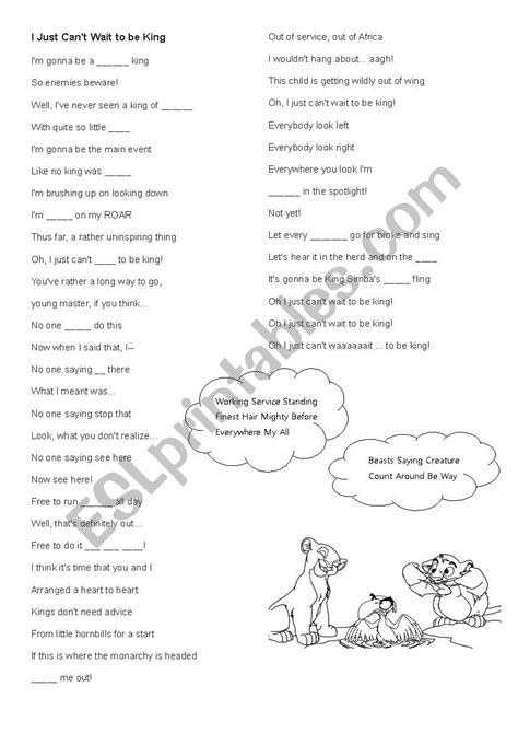 Lion King - I just can´t wait to be king - ESL worksheet by theweledu