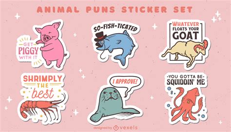 Cute Animals Funny Pun Quotes Sticker Set Vector Download