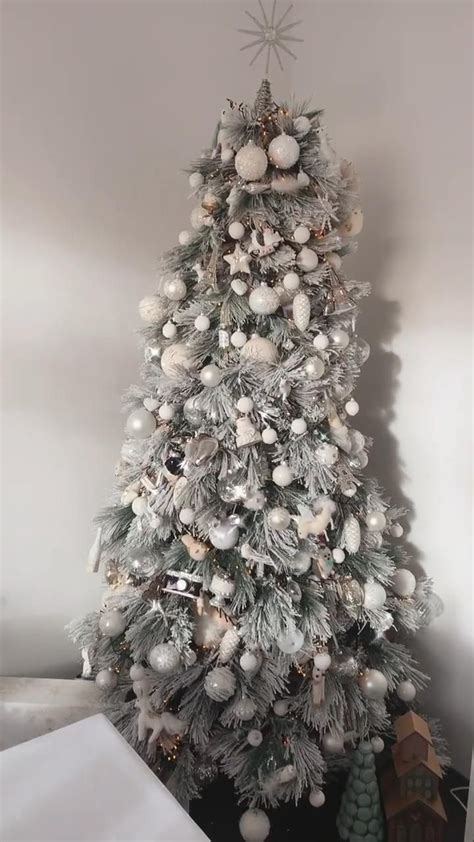 White Wedding Flocked Christmas Tree Married 2020 | Flocked christmas trees, Pink christmas ...