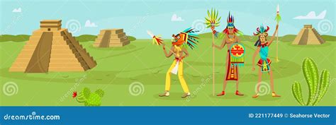 Mexico Ancient Civilization Concept, Vector Illustration, History Aztec Tribe Culture, Man Woman ...