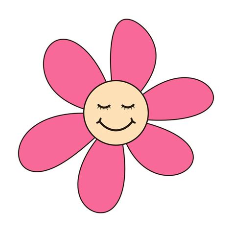 Retro groovy daisy flower character. . Linear color vector illustration ...