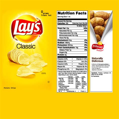 Lays Potato Chips Nutrition Facts Label