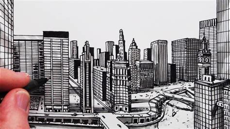 One Point Perspective Cityscape Drawing - Image to u