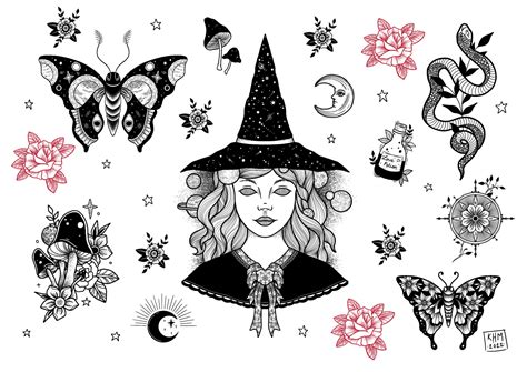 Witch Tattoo Flash Halloween Tattoo Flash Tattoo Flash Sheet Witch | The Best Porn Website