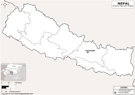 Nepal Outline Map | Nepal Outline Map with State Boundaries