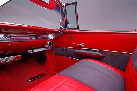 1957 Chevrolet Bel Air Red Leather Gray Suede Interior - Lowrider