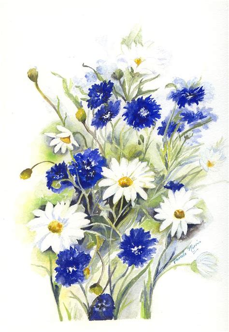 Blue And White Flowers Painting by Pamela Morris