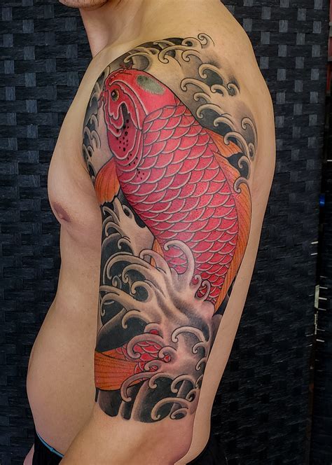 Red Koi Fish Half Sleeve by Adam Sky, Hold Fast Studio, Redwood City, California : tattoos