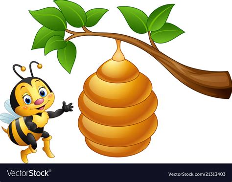 Cartoon bee and a beehive Royalty Free Vector Image