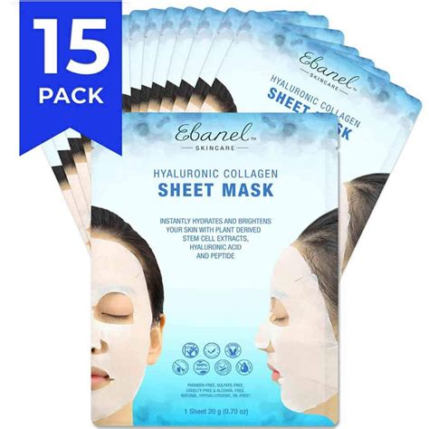 Ebanel Korean Collagen Facial Face Mask Sheet, 15 Pack, Instant Brightening and Hydrating, Deep ...