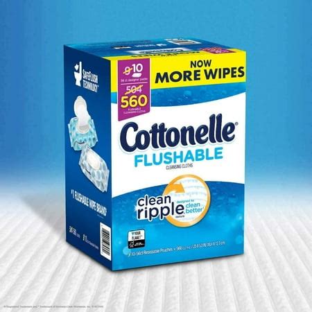 Kleenex Cottonelle Value Pack Flushable Wipes, Wavy Clean Ripple Texture, 7.25" x 5.0" Ea, 10 Pk ...