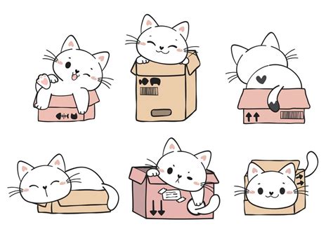 cute funny playful white kitty cats in cardboard boxes collection ...