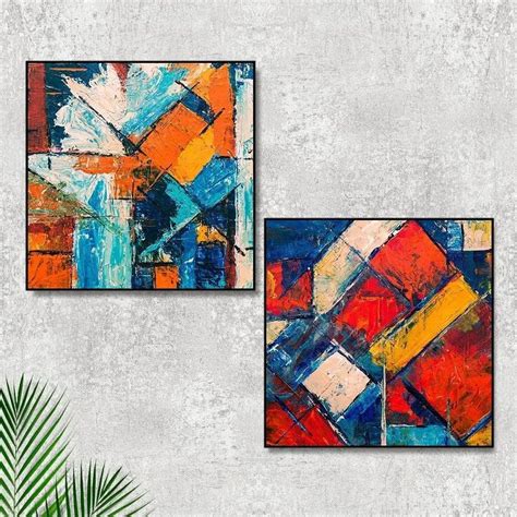 Beautiful Abstract Art Canvas Painting With Black Floating Frame Size: 30 cm (H) X 30 cm (W) Set ...