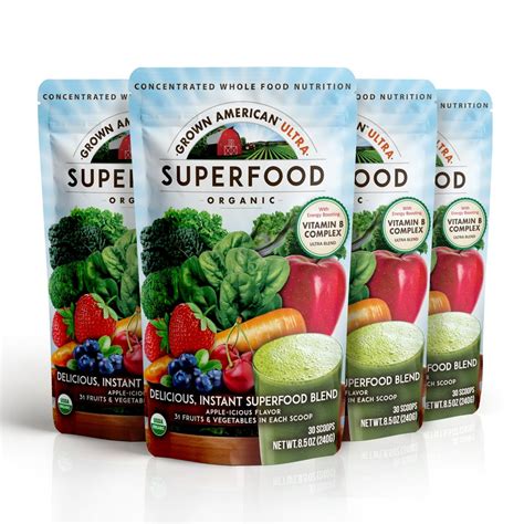 Grown American Superfood Ultra Organic Whole Fruits and Vegetables Concentrated Green Powder ...