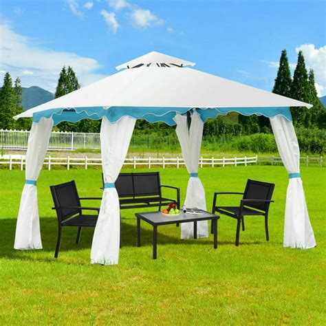 2 Tier 10x10 Patio Gazebo Canopy Tent Steel Frame Shelter Awning W/Side Walls - Walmart.com ...