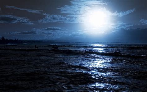 HD wallpaper: moon, night, ocean, coast, light, serfer, outlines | Wallpaper Flare