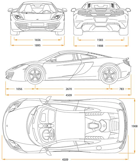 McLaren MP4-12C Blueprint - Download free blueprint for 3D modeling | Car design, Car design ...