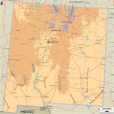 Physical Map of New Mexico - Ezilon Maps