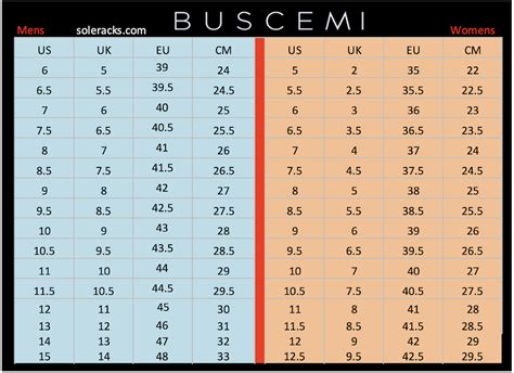 Buscemi Size Chart Men's & Women's - Soleracks