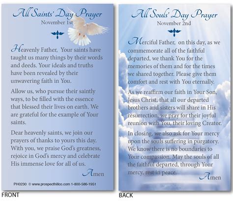 All Saints’ Day and All Souls’ Day Prayer Card (100 count) – Prospect Hill Co.