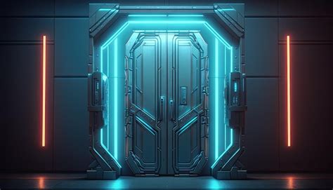 Premium Photo | Science fiction futuristic modern gate door with neon light