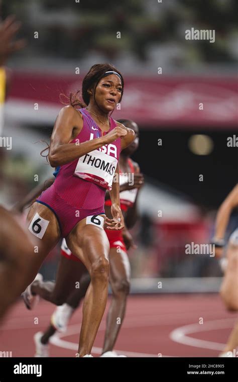 Gabrielle Thomas participating in the semi-final of the 200 meters of the Tokyo 2020 Olympic ...