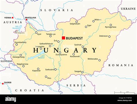 Hungary political map with capital Budapest, national borders Stock Photo, Royalty Free Image ...